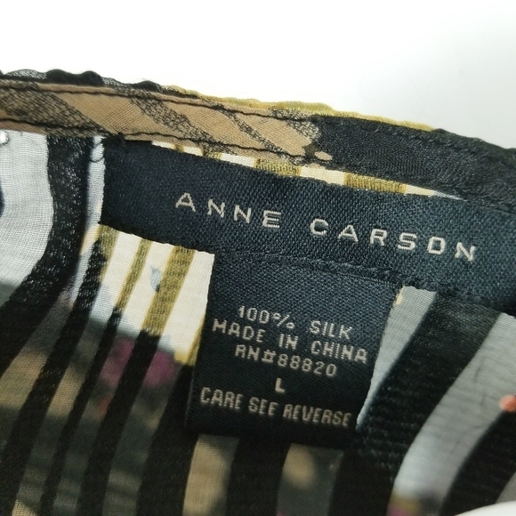 Anne Carson Womens Silk Top Blouse Size Large Batwing Multi Color Sheer Artsy - Picture 4 of 7
